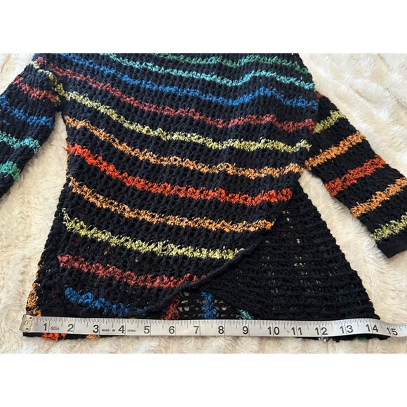 Women's Striped Wrap Stretch See-Through Sweater Cotton Blend Size M/32" Chest - Picture 8 of 12